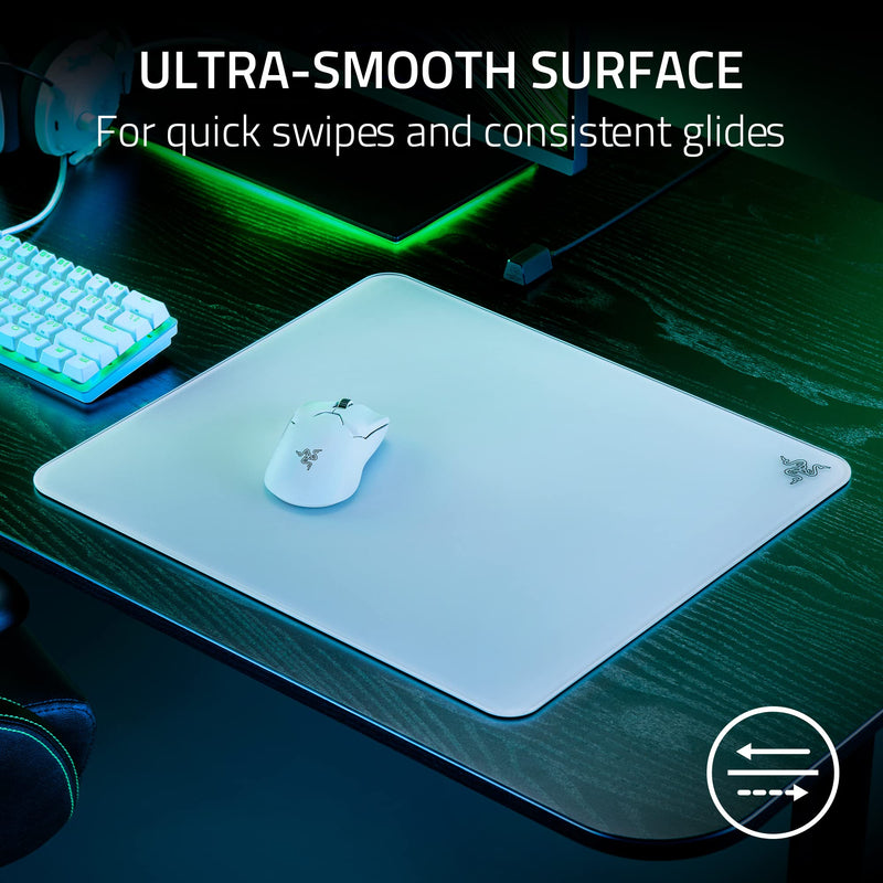 Razer Atlas Tempered Glass Gaming Mouse Mat: Ultra-Smooth Micro-Etched Surface - Dirt and Scratch-Resistant - Anti-Slip Base - Quiet Mouse Movements - White