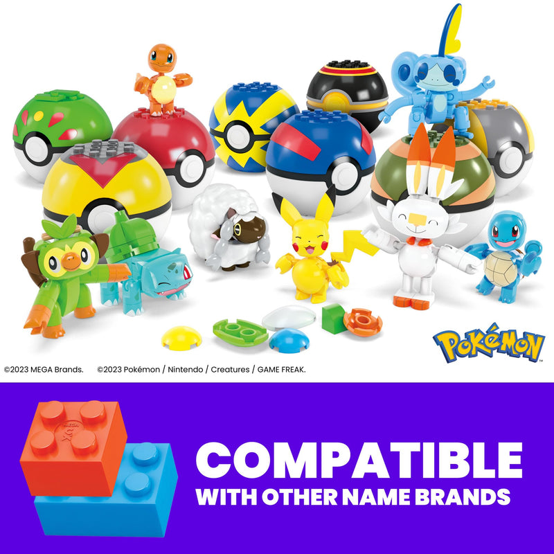 MEGA Pokémon Action Figure Building Toys, Beginner Trainer Team with 191 Pieces, 8 Characters Including Pikachu Charmander Squirtle, for Kids, HTJ75