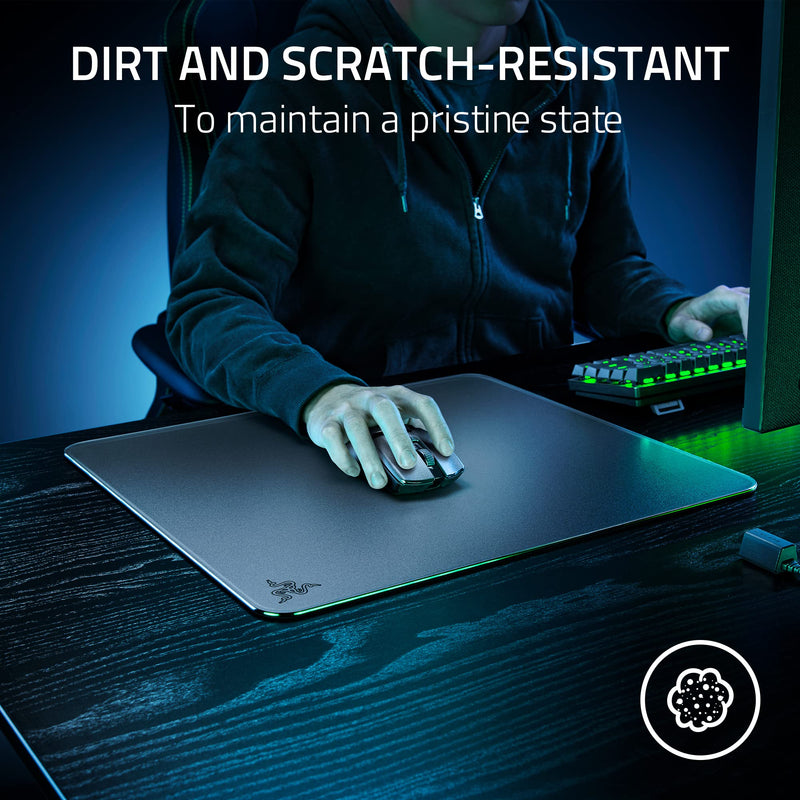 Razer Atlas Tempered Glass Gaming Mouse Mat: Ultra-Smooth Micro-Etched Surface - Dirt and Scratch-Resistant - Anti-Slip Base - Quiet Mouse Movements - Black