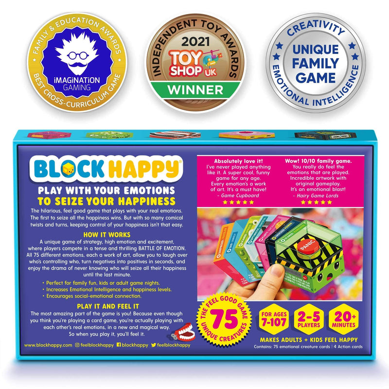 Block Happy - Award Winning Funny Kids Family Board Game, Play With Your Emotions, Children, Teens, Adults, Best Family Card Games, 6+ Years