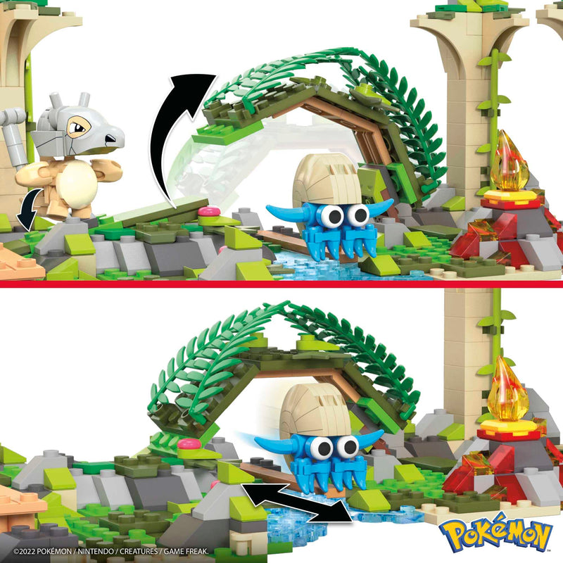 MEGA Pokémon Jungle Ruins building set, Cubone, Charmander and Omanyte figures, 464 compatible bricks and pieces connect with other worlds, toy gift set for boys and girls, ages 7 and up, HDL86