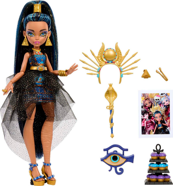 Monster High Monster Ball Doll, Cleo De Nile in Party Dress with Themed Accessories Including Scepter & Cupcakes