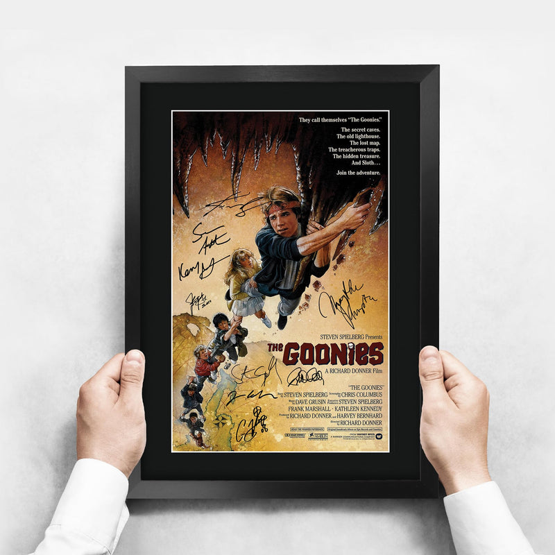 HWC Trading Goonies The Cast Gifts Printed Poster Signed Autograph Picture for Movie Memorabilia Fans - A3 Framed