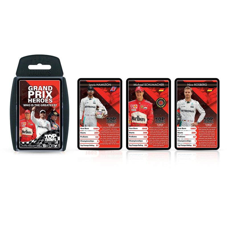 Top Trumps Grand Prix Heroes Classic Card Game, learn facts about racing drivers including Sebastian Vettel, Lewis Hamilton and Daniel Ricciardo, gift and toy for boys and girls aged 6 plus