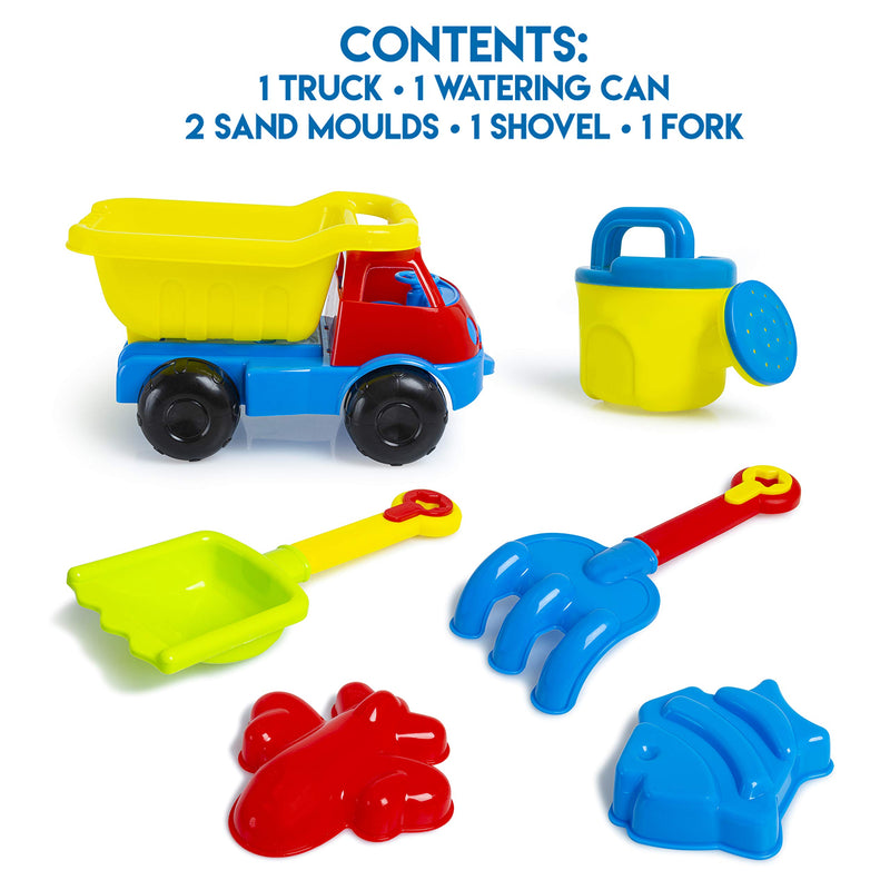 abeec Truck Beach Toy Set – Outdoor Water and Sand Toys for Kids 18m+ - Set Includes: Truck, Watering Can, Sand Moulds, Fork and More – Beach Toys for Water Play