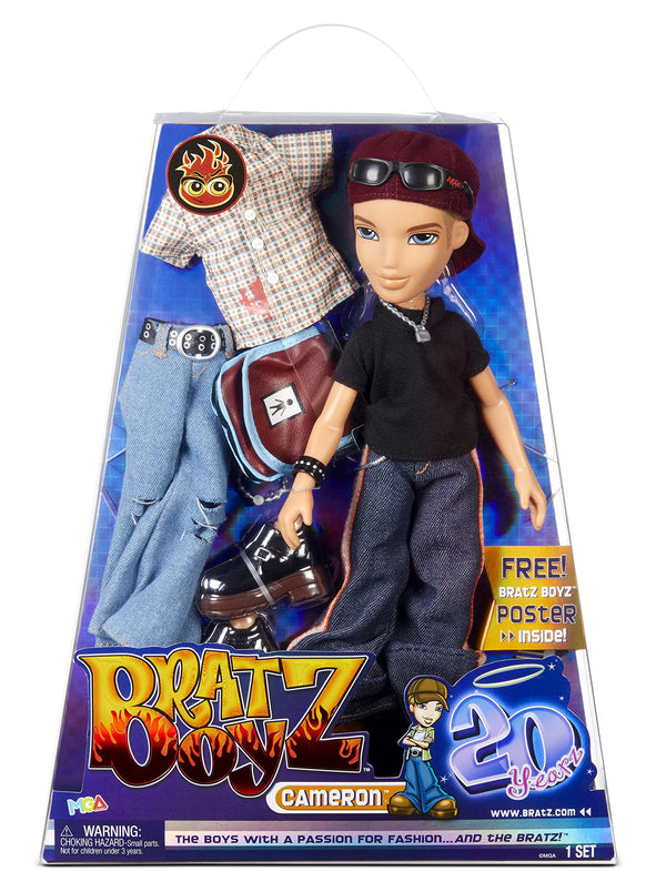 Bratz 20 Yearz Special Edition Original Fashion Doll Cameron - Holographic Packaging & Poster - Collectable - 20 Yearz Motif, Fan Fave Rerelease 2001 Replica - Includes 2 Outfits, Shoes, Bag & More