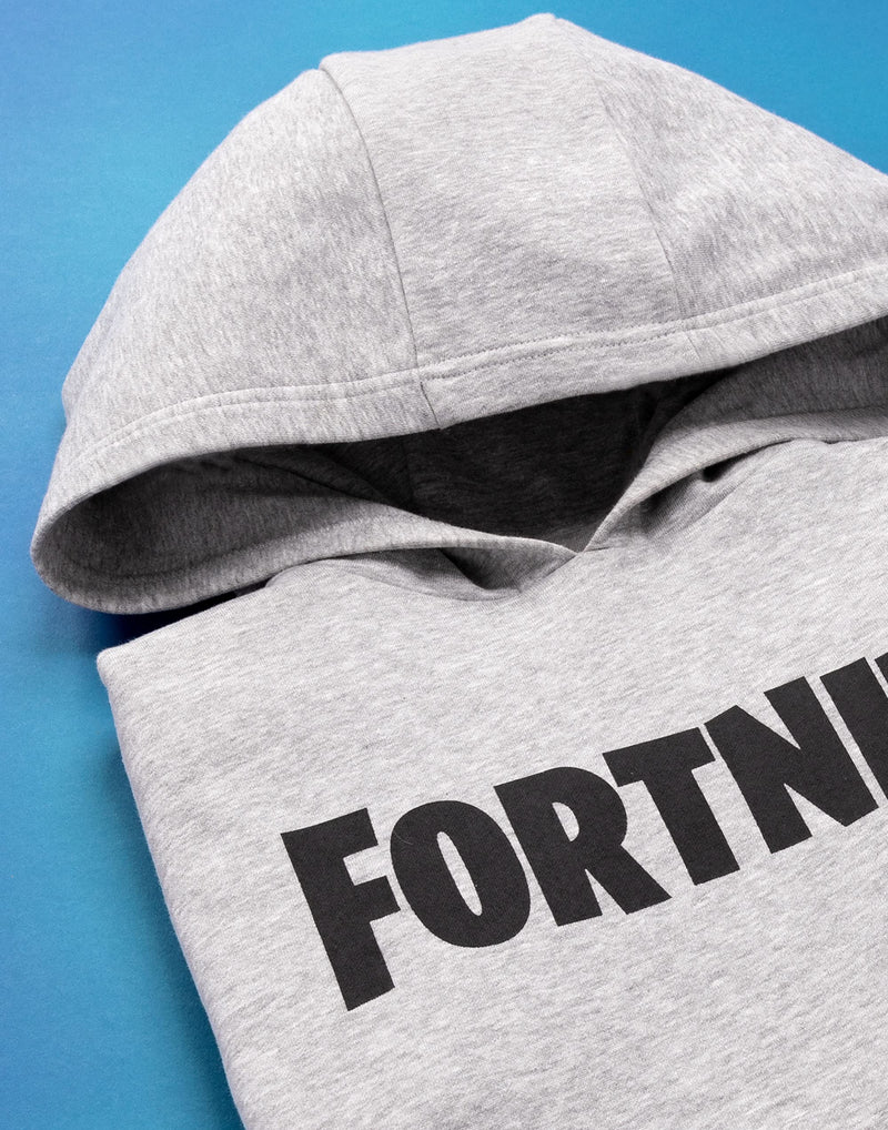 Fortnite Hoodie For Boys & Girls | Kids Battle Royale Logo Grey Blue or Black Sweatshirt With Drawstring Hood | Video Game Merchandise Clothing