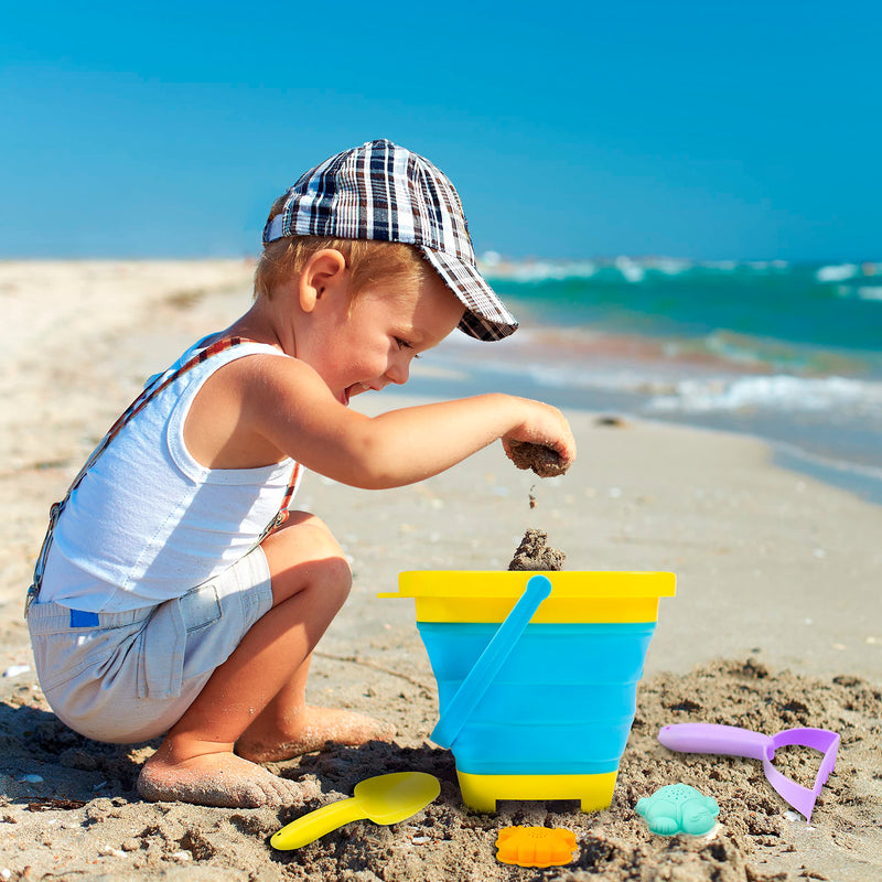 abeec 5 Piece Foldable Beach Bucket Set With A Collapsible Beach Bucket & Sand Pit Toys Included - Beach Toys - Outdoor Toys - Water Toys - Sand Toys