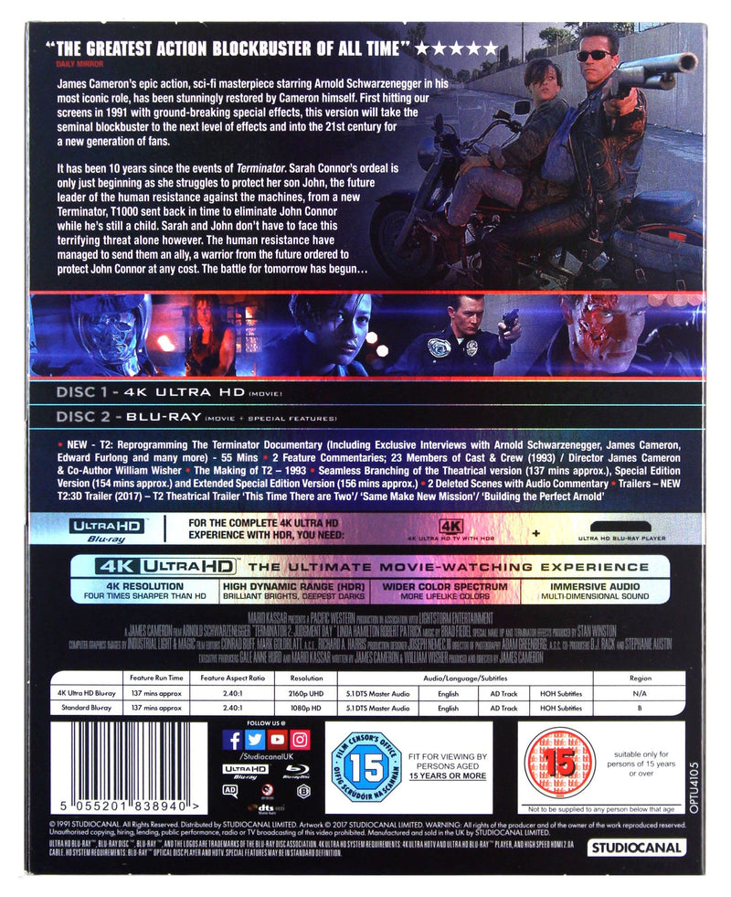 Terminator 2: 4k Ultra-HD + 2D BLU RAY [Blu-ray] [2017]