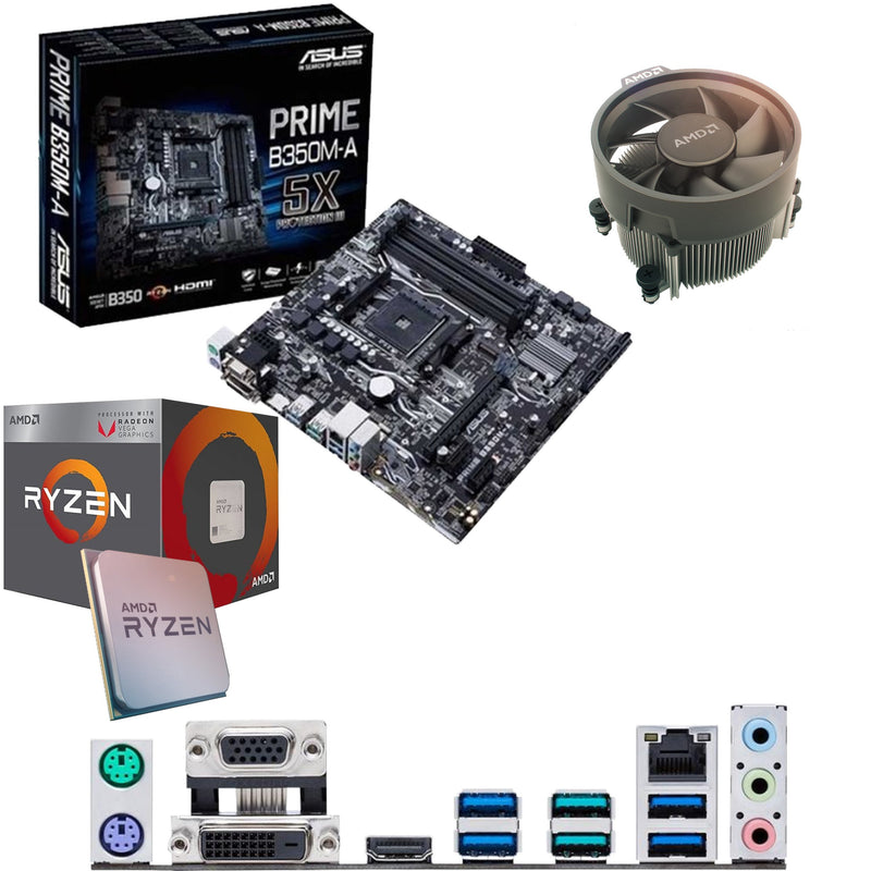 Components4All AMD Ryzen 3 2200G 3.5Ghz (Turbo 3.7Ghz) Quad Core CPU, ASUS Prime B350M-A Motherboard Pre-Built Bundle NO RAM