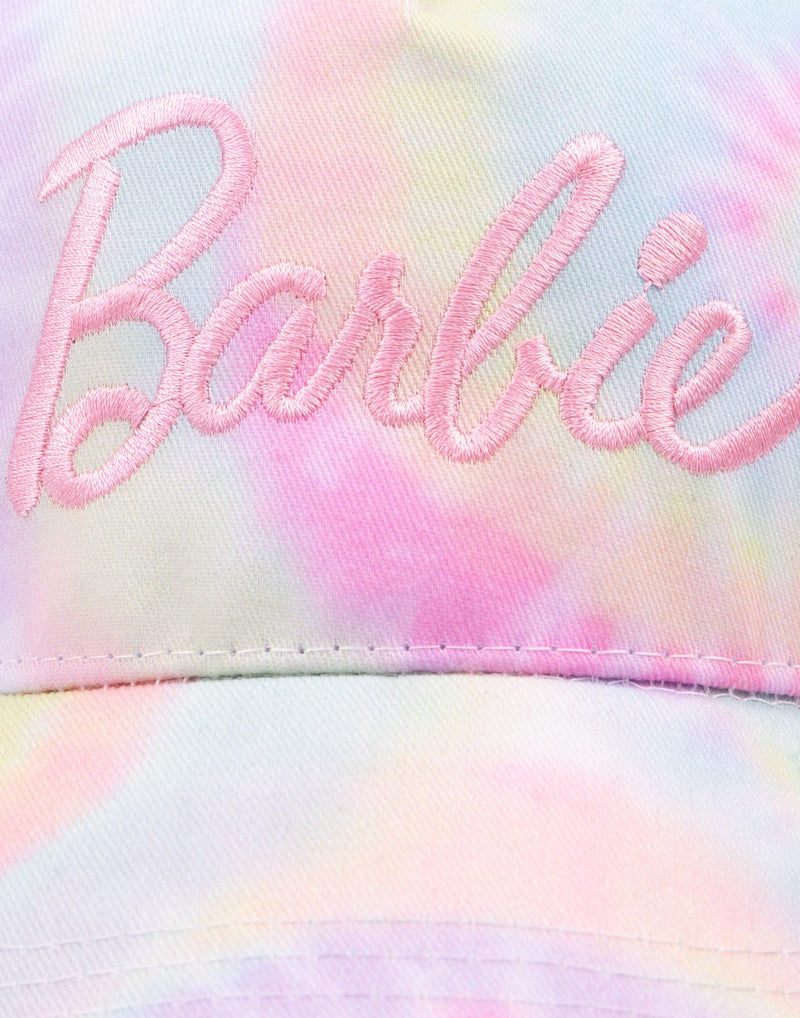 Barbie Cap for Girls | Adjustable Multicoloured Tie Dye Snapback Hat for Kids & Teens | Embroidered Classic Logo Curved Brim Cap Headwear, Soft Crown with Peak | Movie Doll Merchandise Gift for Her