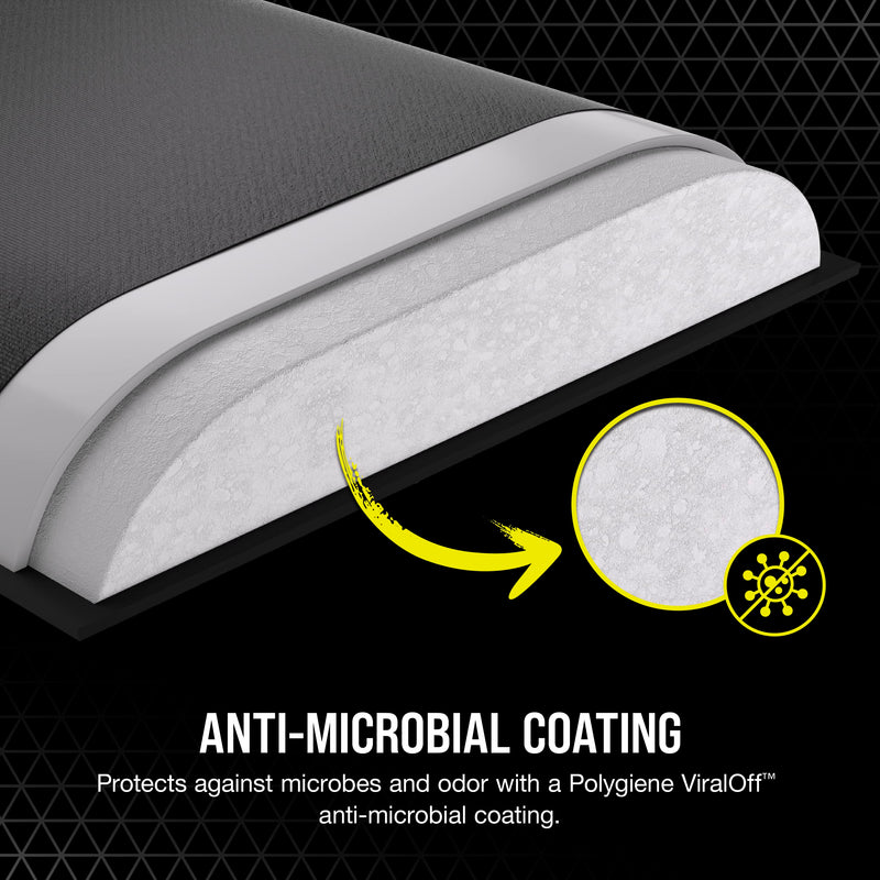 Corsair Cushioned Dual-Layer Palm Rest - Tenkeyless - Plush Memory Foam - Cooling Gel - Anti-Microbial Coating - Durable Anti-Fray Stitching - Black