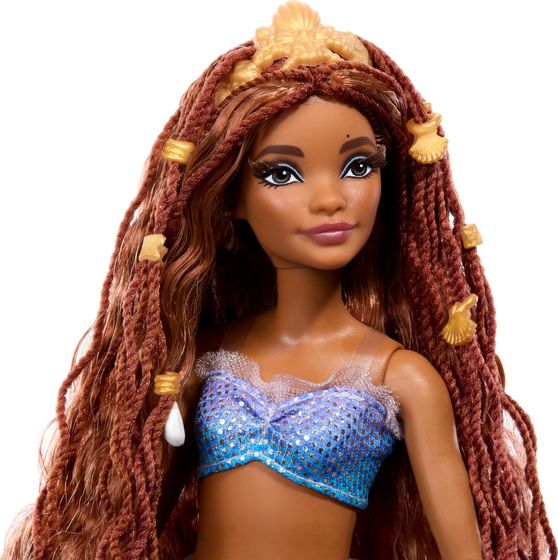 Mattel Disney The Little Mermaid Deluxe Mermaid Ariel Doll with Iridescent Tail, Hair Jewelry Beads, and Doll Stand, HNF42