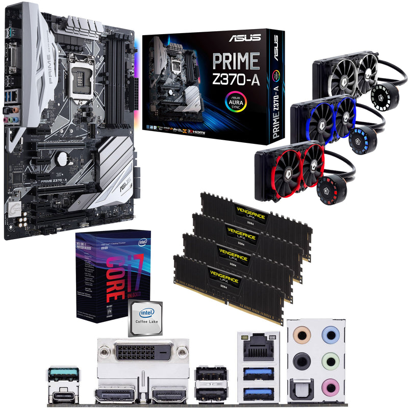 Intel Coffee Lake Core i7 8700k 5.0GHz Overclocked CPU, ASUS PRIME Z370-A Motherboard, 32GB 3200MHz Corsair DDR4 RAM & ID Cooling FrostFlow 240mm Liquid Cooler Pre-Built Bundle