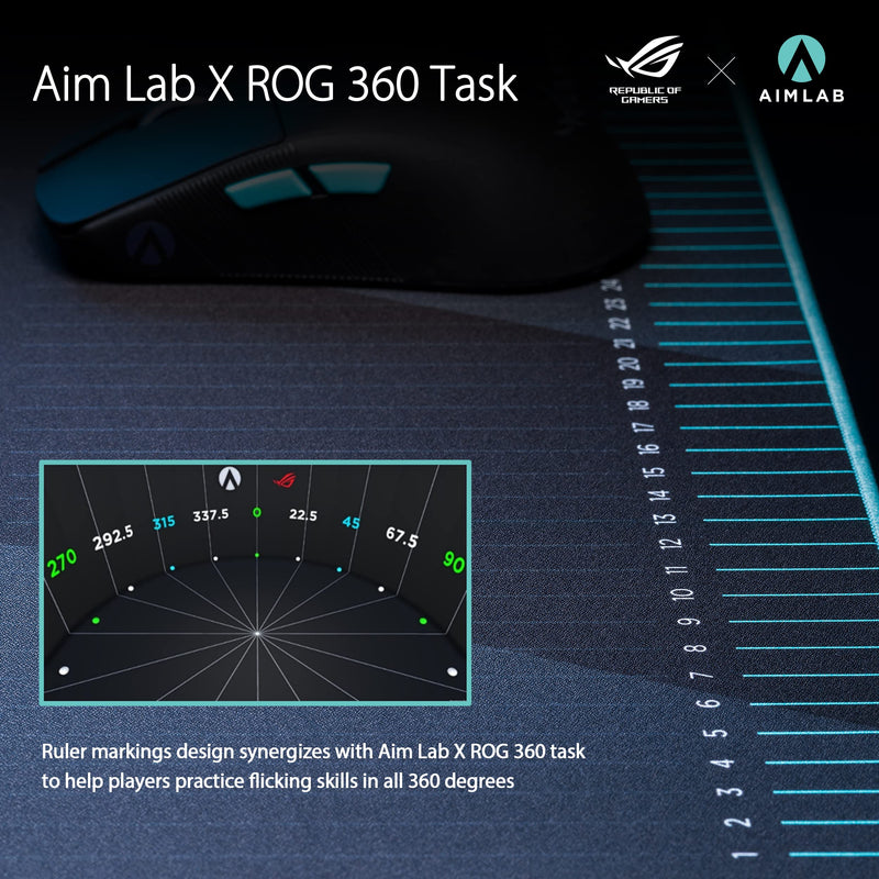 ASUS ROG Hone Ace Aim Lab Edition Gaming Mouse Pad, 508 X 420 x 3 mm, Large Size, Soft, Hybrid Cloth Material, Non-Slip Rubber Base, Esports & FPS Gaming, Black