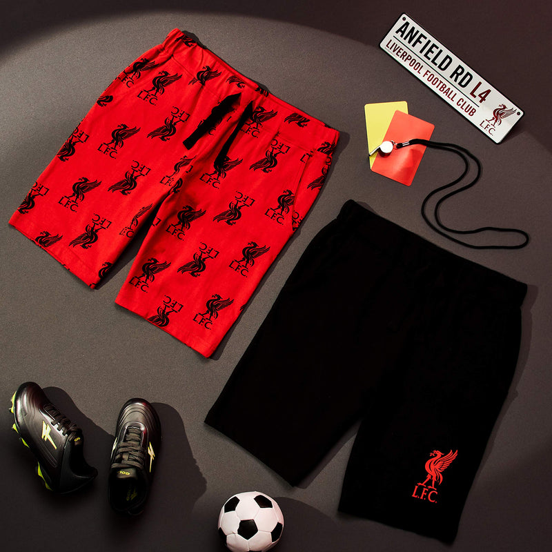 Liverpool F.C. Boys Shorts, Casual Cotton Jogger Shorts, Official Merchandise Liverpool Football Club Gifts for Boys & Teenagers (Red/Black, 7-8 Years)