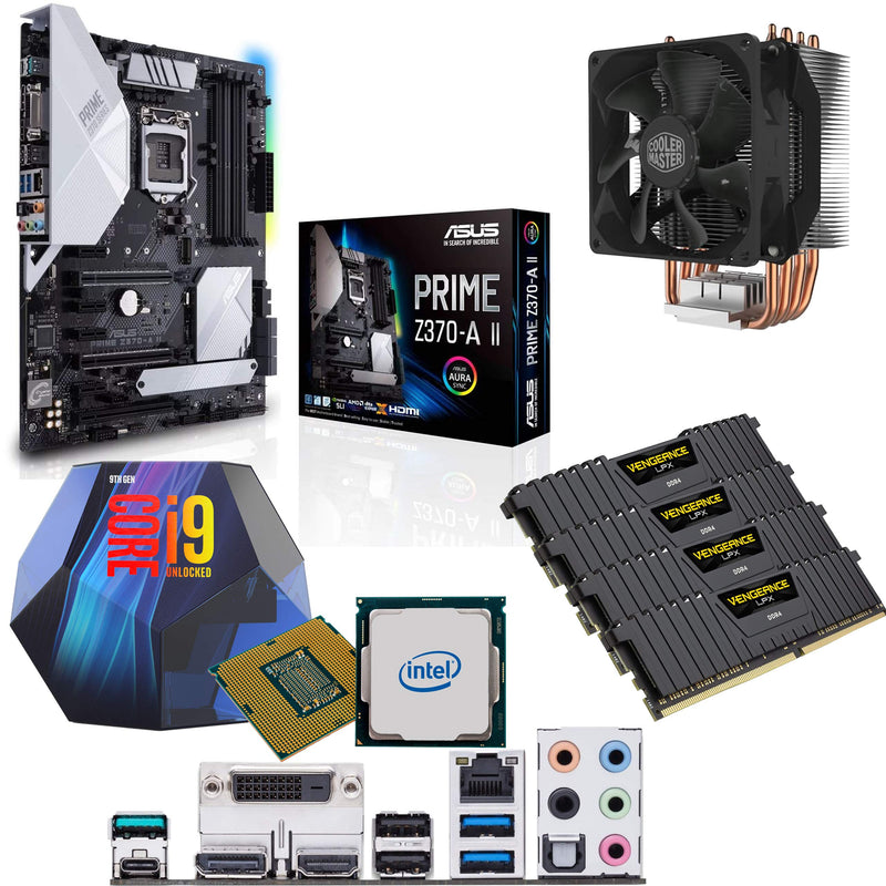 Components4All Intel Coffee Lake Core i9 9900K 3.6GHz (5.0GHz Turbo) CPU, ASUS Prime Z370-A II Motherboard, 16GB 3200MHz Corsair DDR4 RAM & Cooler Master Hyper Cooler Pre-Built Bundle