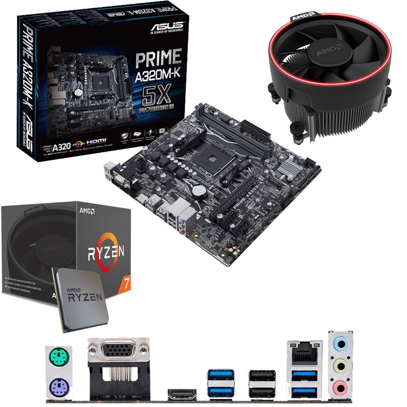 Components4All AMD Ryzen 7 2700 3.2GHz (Turbo 4.1GHz) Eight Core Sixteen Thread CPU, ASUS Prime A320M-K Motherboard Pre-Built Bundle NO RAM