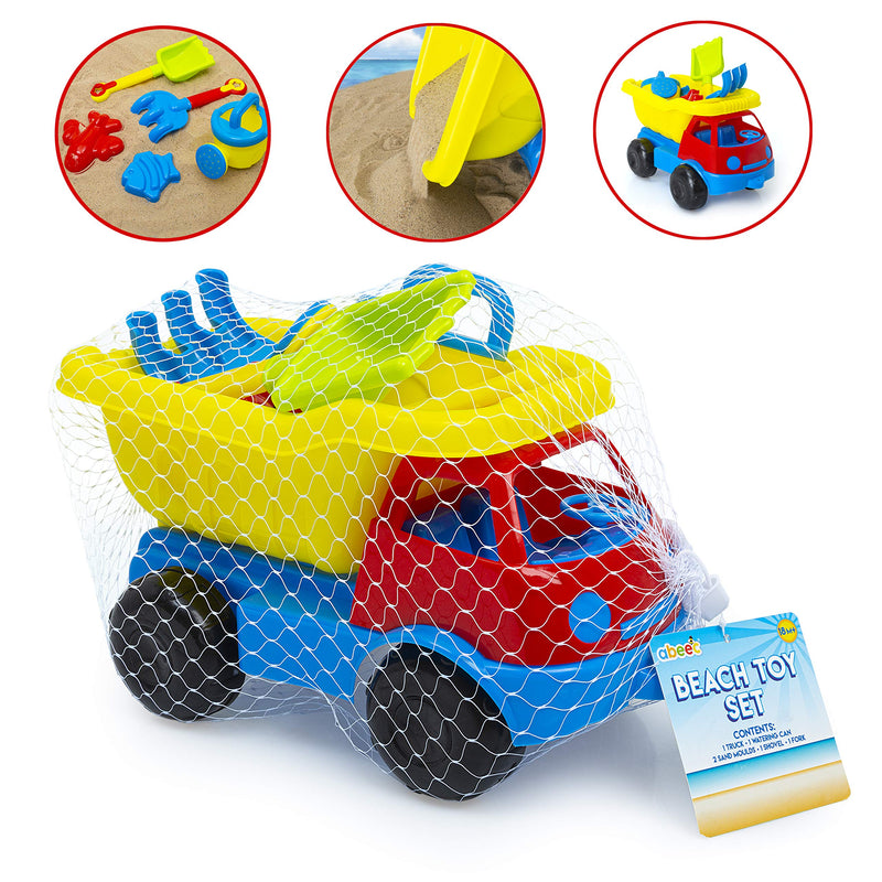 abeec Truck Beach Toy Set – Outdoor Water and Sand Toys for Kids 18m+ - Set Includes: Truck, Watering Can, Sand Moulds, Fork and More – Beach Toys for Water Play