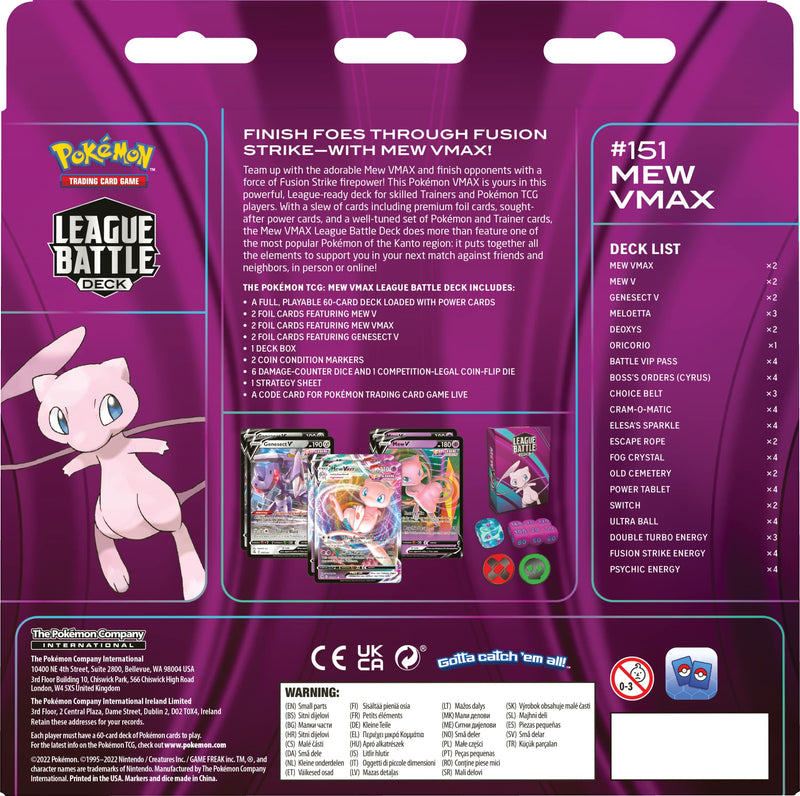 Pokémon TCG: Mew VMAX League Battle Deck (60 cards Ready to Play Deck, 4 Foil V Cards & 2 Foil VMAX Cards)