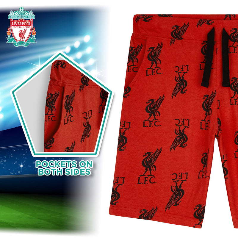 Liverpool F.C. Boys Shorts, Casual Cotton Jogger Shorts, Official Merchandise Liverpool Football Club Gifts for Boys & Teenagers (Red/Black, 7-8 Years)