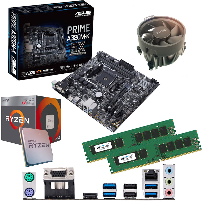 Components4All AMD Ryzen 5 5600G 3.9Ghz (Turbo 4.4Ghz) Six Core CPU, ASUS Prime A320M-K Motherboard & 32GB 3200Mhz Crucial DDR4 RAM Pre-Built Bundle
