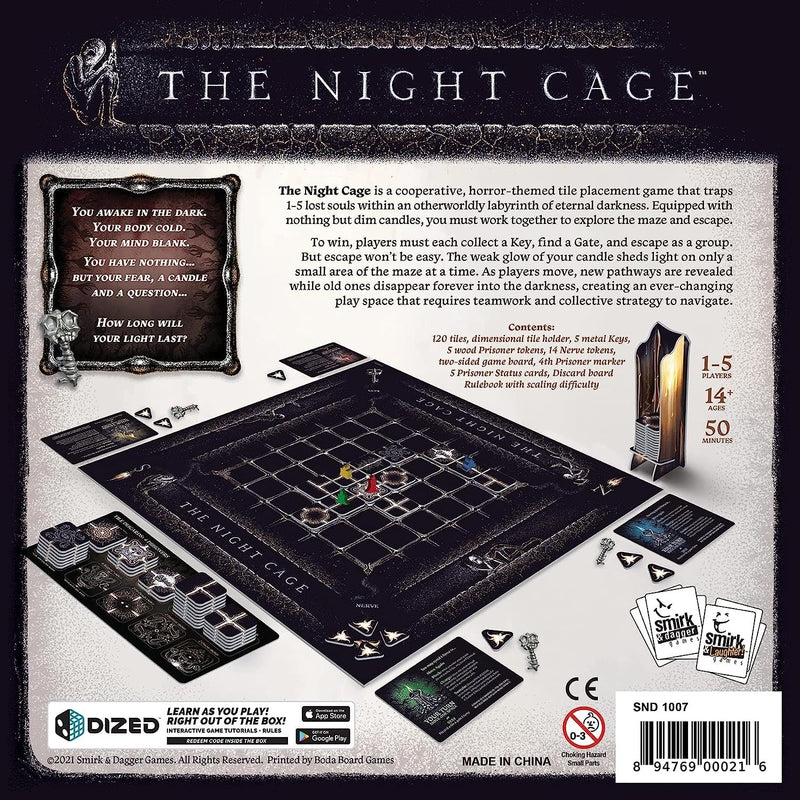 The Night Cage, by Smirk and Dagger, a Spooky Cooperative Strategy game, 1-5 Players lost in a Dark Maze with only a Candle, Fun Horror Themed Tile Laying and Perfect for Game Night, Adults, Teens 14+