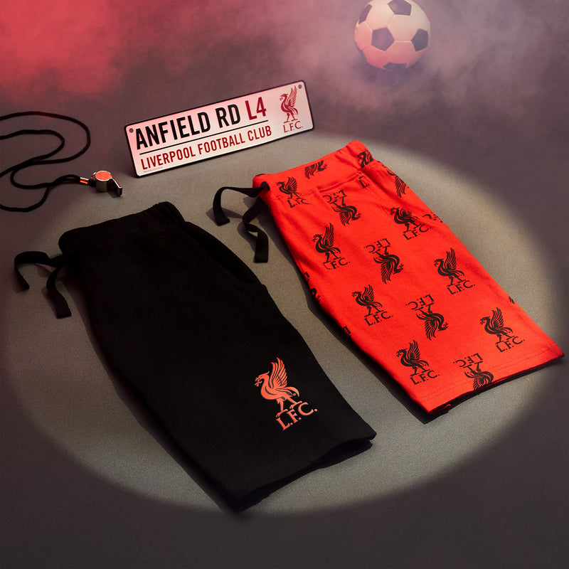 Liverpool F.C. Boys Shorts, Casual Cotton Jogger Shorts, Official Merchandise Liverpool Football Club Gifts for Boys & Teenagers (Red/Black, 7-8 Years)