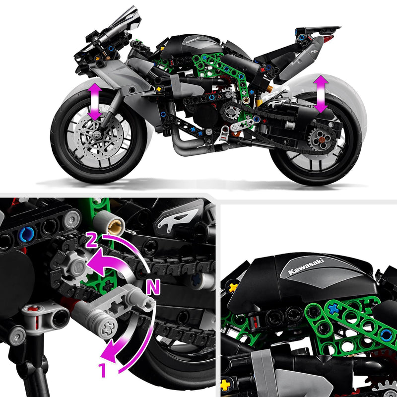 LEGO Technic Kawasaki Ninja H2R Motorcycle Toy, Vehicle Gift for 10 Plus Year Old Kids, Boys & Girls, Collectible Motorbike Building Set, Scale Model Kit for Independent Play 42170