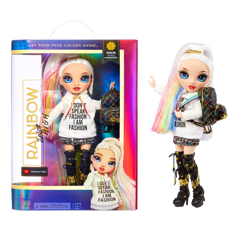 Rainbow High 582953PEUC Junior High, Amaya Raine, Fashion Doll with Outfit and Accessories, Includes Fabric Backpack with Open and Close Feature, Gift and Collectable, Pink, 9"/23 cm,Ages 6+