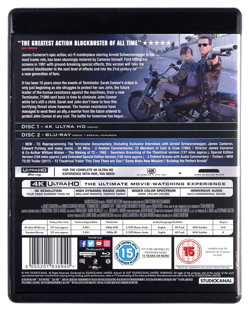 Terminator 2: 4k Ultra-HD + 2D BLU RAY [Blu-ray] [2017]