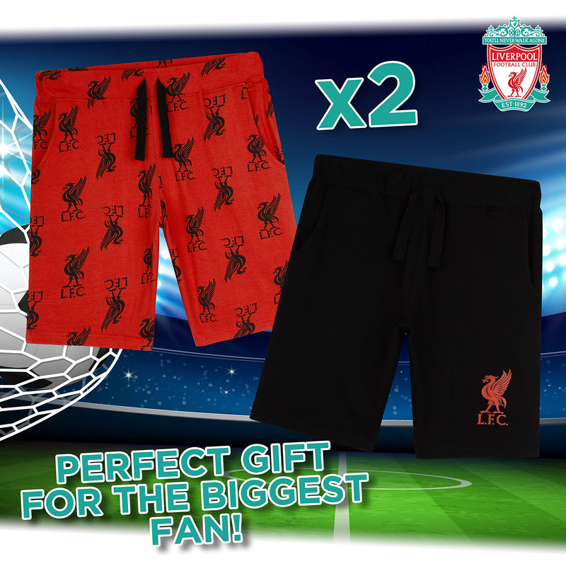 Liverpool F.C. Boys Shorts, Casual Cotton Jogger Shorts, Official Merchandise Liverpool Football Club Gifts for Boys & Teenagers (Red/Black, 7-8 Years)