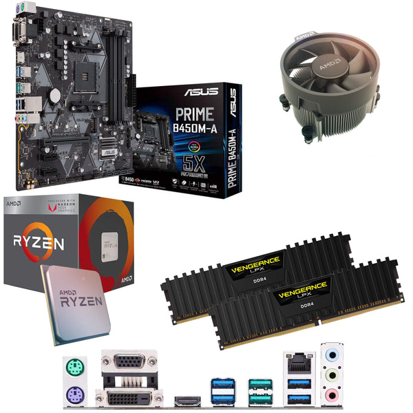 Components4All AMD Ryzen 5 2400G 3.6GHz (Turbo 3.9GHz) Quad Core Eight Thread CPU, ASUS Prime B450M-A Motherboard & 8GB 3000MHz Corsair DDR4 RAM Pre-Built Bundle