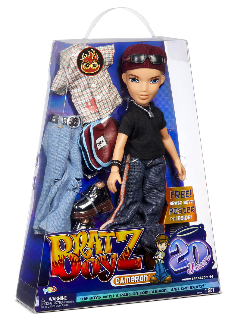 Bratz 20 Yearz Special Edition Original Fashion Doll Cameron - Holographic Packaging & Poster - Collectable - 20 Yearz Motif, Fan Fave Rerelease 2001 Replica - Includes 2 Outfits, Shoes, Bag & More