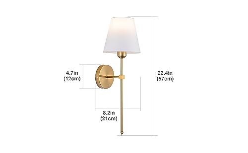 Battery Operated Wall Light Set Of 2，Fabric Wall Sconce Adjustable Angle Lighting not Hardwired Fixture，with Remote Dimmable LED Bulb for Farmhouse Interior Wall Decor (Color : Gold)