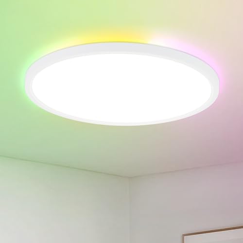 CBJKTX 36 W Ceiling Light LED Ceiling Light Colour Changing - Dimmable Bedroom Lamp with Smart RGB Backlight Panel Flat Round via Remote Control App for Living Room Bedroom Children's Room