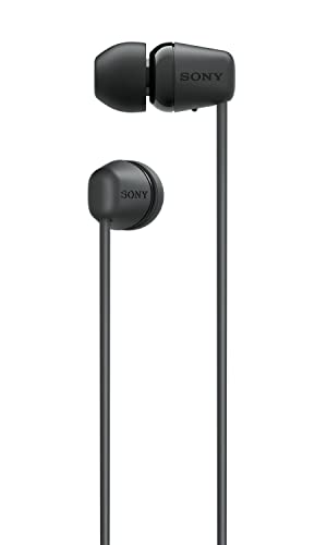 Sony WI-C100 Wireless In-ear Headphones - Up to 25 hours of battery life - Water resistant -Built-in mic for phone calls - Voice Assistant compatible - Reliable Bluetooth® connection - Black (Renewed)