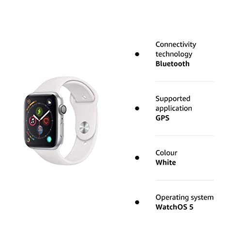 Apple Watch Series 4 (GPS, 44MM) - Silver Aluminium Case with White Sport Band (Renewed)