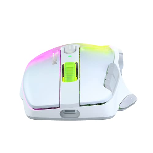 Roccat Kone XP Air – Wireless Gaming Mouse, 19K DPI Optical Sensor, 100h Battery, Charging Dock, AIMO RGB Lighting, White