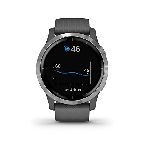 Garmin Vívoactive 4 — waterproof GPS fitness smartwatch with training plans & animated exercises. Heart rate monitor, 20 sports apps, 8 days battery life, music player, silver/dark grey (Renewed)