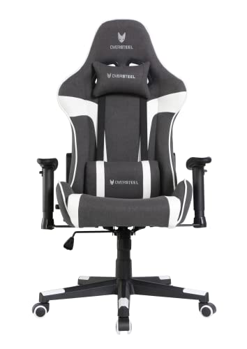 Oversteel - ULTIMET Professional Gaming Chair, Breathable Fabric, 2D Armrests, Height Adjustable, 180° Reclining Backrest, Gas Piston Class 3, Up to 120Kg, Black/White