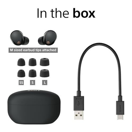 Sony WF-1000XM5 Wireless Noise Cancelling Earbuds, Bluetooth, In-Ear Headphones with Microphone, Up to 24 hours battery life and Quick Charge, IPX4 rating, Works with iOS & Android - Black