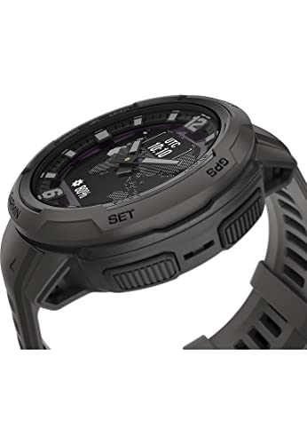 Garmin Instinct Crossover Solar Hybrid Smartwatch, 45 mm, Solar Charging, Rugged Design and Super-Luminova Hands, 70 Days Runtime, 30 Sports, GPS, Cardio, SpO2, Activity Tracker (Graphite)