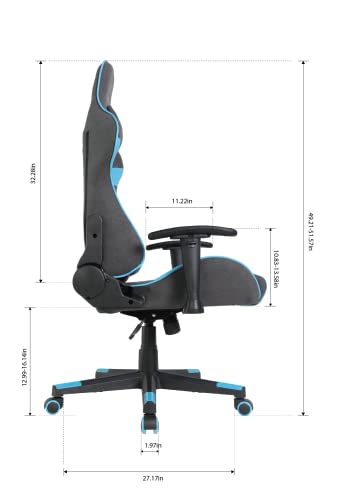 Oversteel - ULTIMET Professional Gaming Chair, Breathable Fabric, 2D Armrests, Height Adjustable, 180° Reclining Backrest, Gas Piston Class 3, Up to 120Kg, Black/Blue