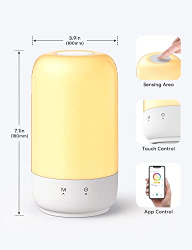 meross Smart Table Lamp, WiFi Lamp Support Apple HomeKit Alexa Google Assistant SmartThings, Bedroom Touch Lamp RGBWW Colour Voice Remote app Control (2.4GHz WiFi Only)