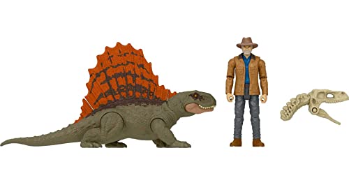 Jurassic World Dominion Dr Alan Grant & Dimetrodon Human and Dino Pack with 2 Action Figures, Toy Gift Set and Collectible