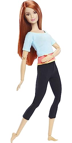 Barbie Made To Move Doll, Ultra-Posable, 22 Points To Bend, Black Leggings, Light Blue Top, DPP74