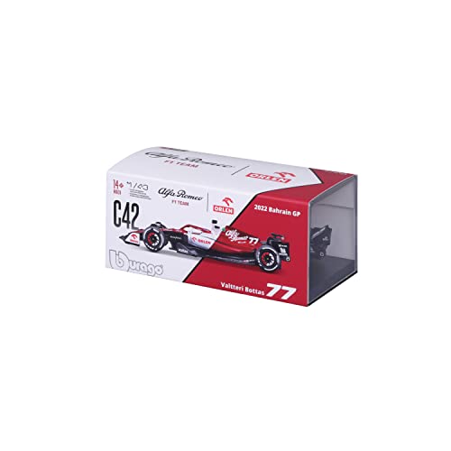 Bburago B18-38068B Foarula 1 ALFA Romeo F1 Team ORLEN C42 (2022) with Helmet BOTTAS 1:43 Scale Die-Cast Collectible Race Car, Assorted Colours