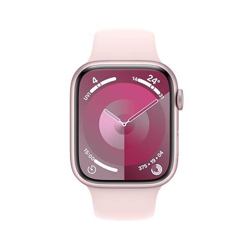 Apple Watch Series 9 [GPS 45mm] Smartwatch with Pink Aluminum Case with Light Pink Sport Band M/L. Fitness Tracker, Blood Oxygen & ECG Apps, Always-On Retina Display, Water Resistant