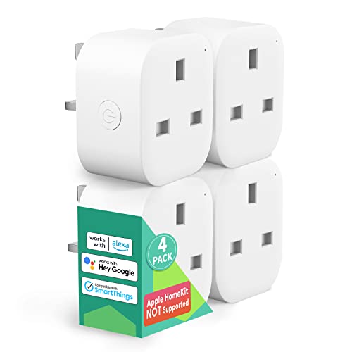 Smart Plug Mini - meross 13A WiFi Plugs Works with Alexa, Google Home, Compatible with SmartThings Wireless Remote Control Timer Plug No Hub Required (4 Pack), White, (MSS110QUA)